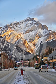 Early winters morning Downtown Banff Alberta