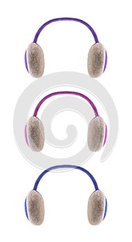 Earmuffs in three different colors isolated on white