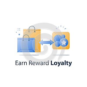 Earn gift, reward points, loyalty concept, incentive program, redeem gift, collect bonus