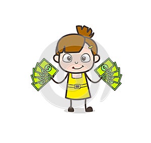 Earn Money Concept - Cute Cartoon Girl Vector