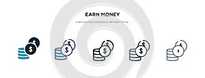 Earn money icon in different style vector illustration. two colored and black earn money vector icons designed in filled, outline