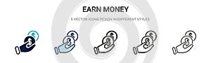 Earn money icon in filled, thin line, outline and stroke style. Vector illustration of two colored and black earn money vector