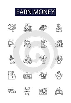 Earn money line vector icons and signs. Money, Making, Profit, Investment, Financial, Cash, Remote, Gaining outline