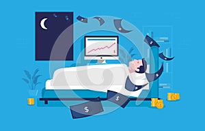 Earn money while sleeping vector illustration