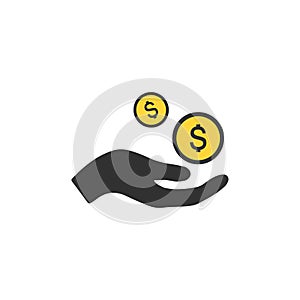 Earn money vector icon, salary symbol. Share hand or giving money. tithing concept. Vector illustration isolated on white
