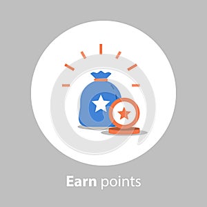 Earn points, loyalty program, reward concept, collect points, flat icon photo