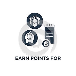 earn points for purchase icon. loyalty program concept symbol design, cash back, marketing and promotion, reward gift, collect