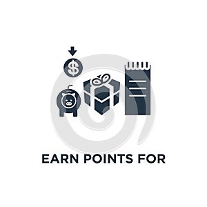 earn points for purchase icon. loyalty program concept symbol design, cash back, marketing and promotion, reward gift, get bonus