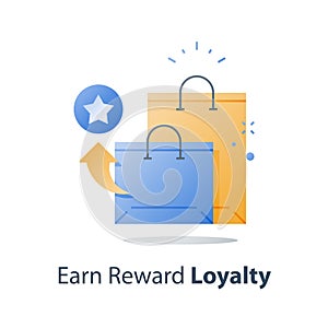 Earn reward points, loyalty concept, incentive program, redeem gift, collect bonus