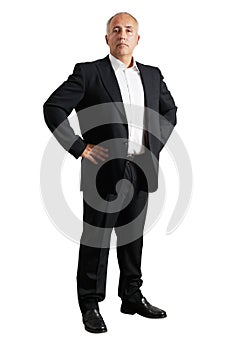 Earnest business man over white photo