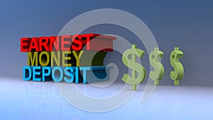 Earnest money deposit on blue photo