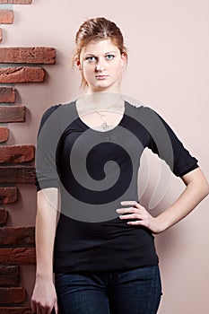 Earnest woman in black shirt