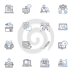 Earning professionals line icons collection. Salary, Commission, Wages, Income, Bonuses, Benefits, Profits vector and