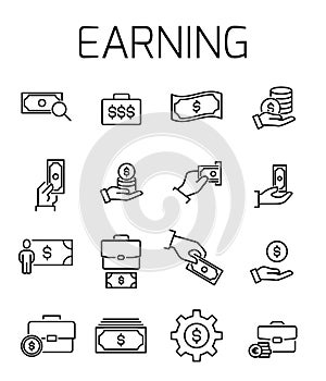 Earning related vector icon set