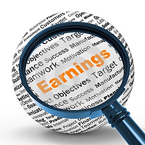 Earnings Magnifier Definition Shows Lucrative Incomes Or Profits photo