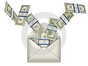 Earnings and money transfer - dollars in envelope