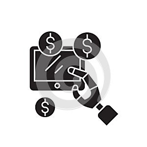 Earnings online black vector concept icon. Earnings online flat illustration, sign