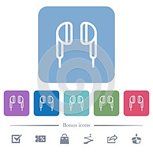 Earphone flat icons on color rounded square backgrounds