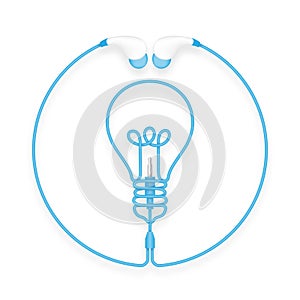 Earphones, In Ear type blue color and Light Bulb symbol