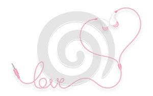 Earphones, In Ear type pink color and love text made from cable