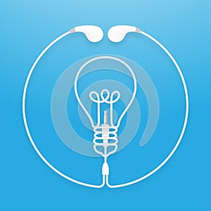 Earphones, Earbud type white color and Light Bulb symbol