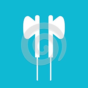 Earphones icon. For websites and apps. Image on blue background. Flat line vector illustration.