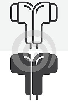 Earphones vector icon set in outline and solid style