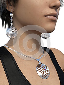 Earring and necklace on a woman