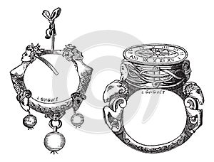 The earring and the ring of the sixteenth century vintage engraving photo