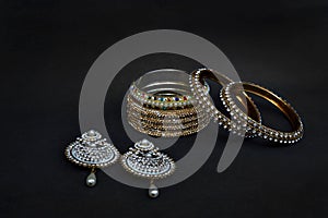 Earrings and bangles with Silver and gold coated