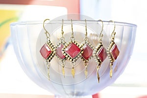 earrings with gemstone mineral in Indian boho style decorative design