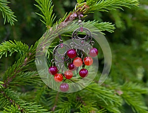 Earrings in glass yellow- orange berries