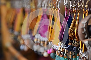 Earrings and jewelry in Acre, Akko, market with spices and local Arabic products, North Israel
