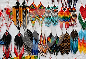 Earrings made of beads of Saraguro, Ecuador photo