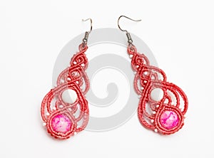 Earrings made of macrame with a stone
