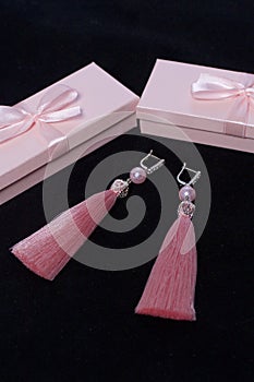 Earrings made of viscose handmade.