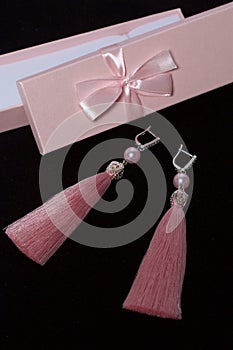 Earrings made of viscose handmade.