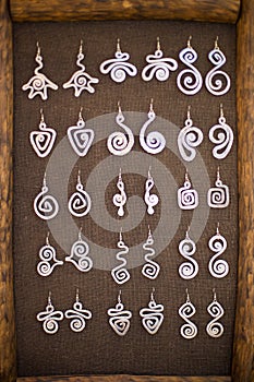 Earrings on a market stall