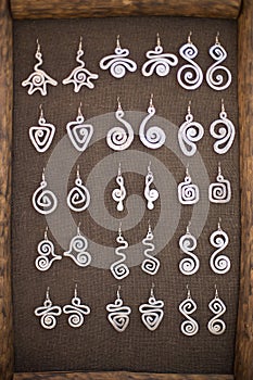 Earrings on a market stall