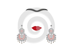 earrings, Mexican crafts, women`s jew-ellery, minimal portrait Frida, vector illustration