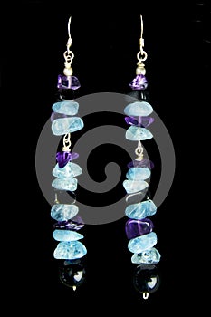 Earrings with Purple, Blue and Black Stones