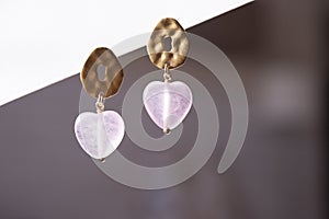 Earrings with stone Madagascar rose quartz heart shaped