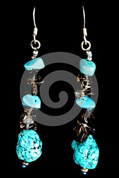 Earrings with Turquoise and Black Stones