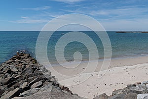 Ears of anti-erosion beach sand and rocks of the island of Noirmoutier in Vendee in Pays de la Loire France