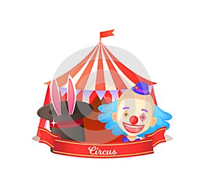 Ears in Hat, Clown and Tent, Circus Poster Vector