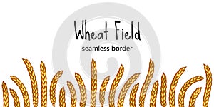 Ears of wheat or barley horizontal seamless border. Hand drawn vector illustration