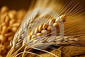 Ears of wheat close-up. AI Generated