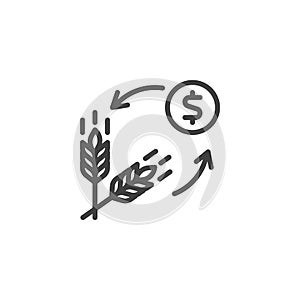 Ears of wheat and money line icon