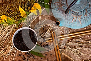 Ears of wheat , tea , cup