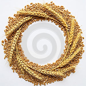 Ears of wheat on a white background with space for text.